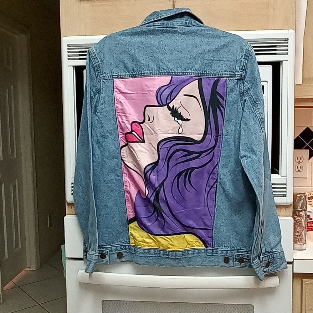 Pop art pop culture blue jean jacket